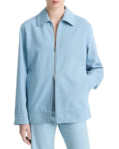 Vince Zip Front Twill Jacket In Pale Indigo