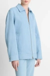 Vince Zip Front Twill Jacket In Pale Indigo