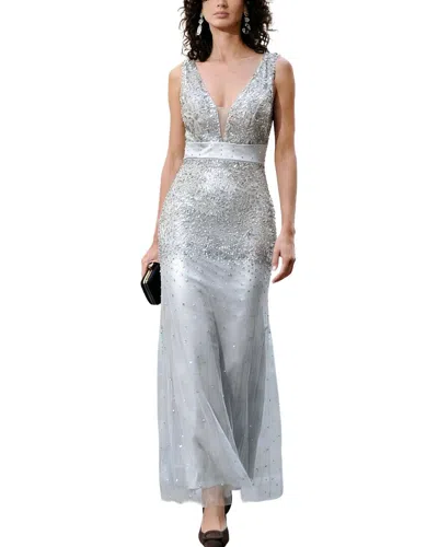 Vincent Embellished Sleeveless Maxi Dress In Silver