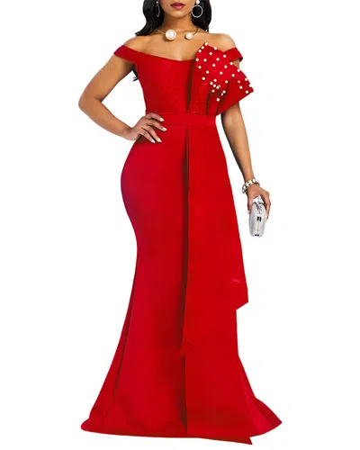 Vincent Off The Shoulder Solid Maxi Dress In Red