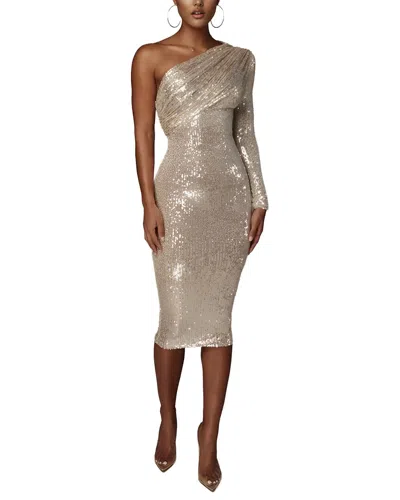 Vincent One Shoulder Embellished Midi Dress In Silver