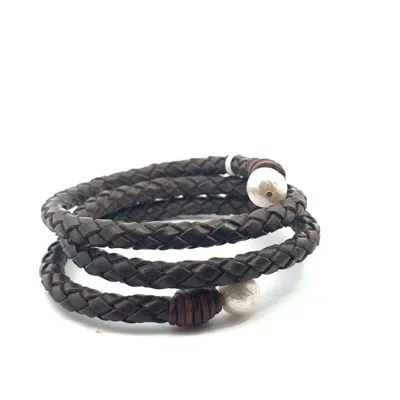 Vincent Peach Fine Jewelry Women's Brown / Black Freshwater Pearl Leather Bracelet