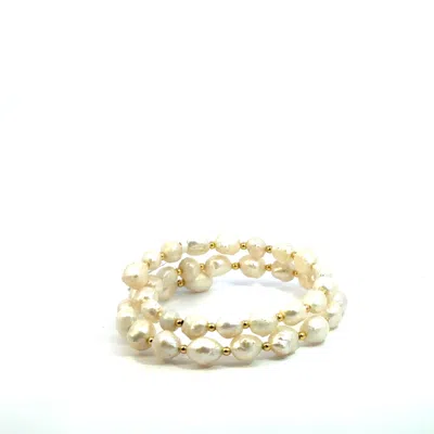 Vincent Peach Fine Jewelry Women's White / Gold Double Wrap Copper Freshwater Pearl Beads Bracelet In Multi
