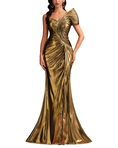 Vincent Solid Maxi Dress In Gold