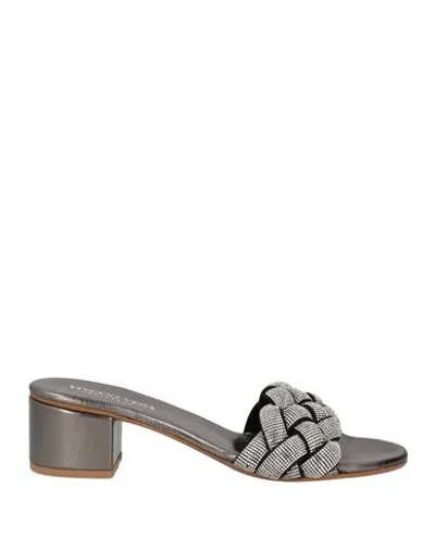 Vincent Vega Woman Sandals Black Size 8 Textile Fibers In Gray