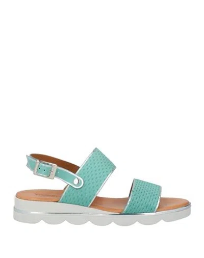 Vincent Vega Woman Sandals Turquoise Size 7 Leather In Blue