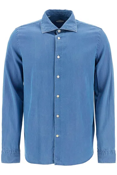 Vincenzo Di Ruggiero Linen Overshirt With Pockets In Midnight Blue