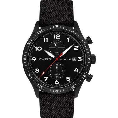 Vincero Altitude Chronograph Fabric Strap Watch, 43mm In Matte Black/red
