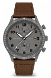 Vincero The Altitude Chronograph Leather Strap Watch, 43mm In Gunmetal/walnut
