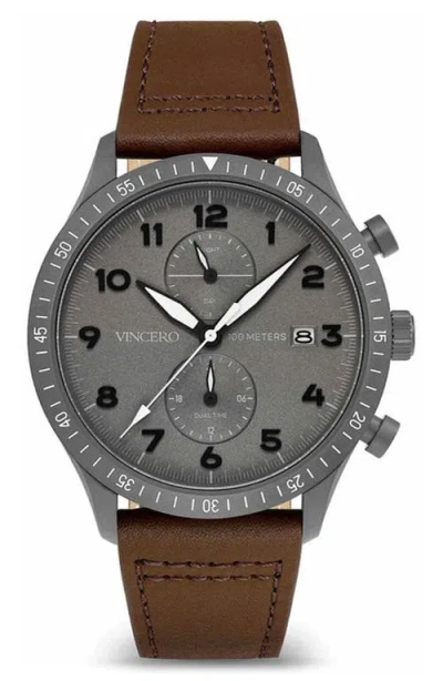 Vincero The Altitude Chronograph Leather Strap Watch, 43mm In Gunmetal/walnut