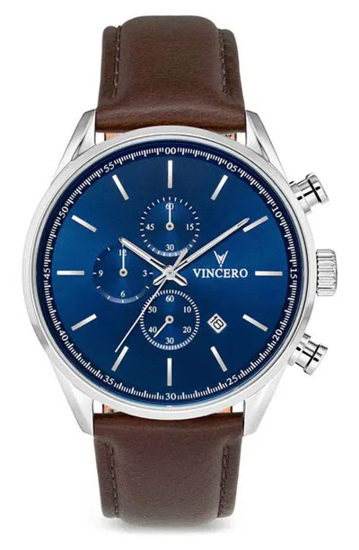 Vincero The Chrono S2 Chronograph Leather Strap Watch, 43mm In Blue