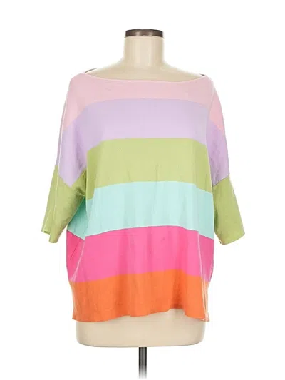 Pre-owned Vine & Love 3/4 Sleeve Top Pink Color Block Pattern Boatneck Tops