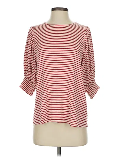 Pre-owned Vine & Love 3/4 Sleeve Top Red Stripes Pattern Boatneck Tops