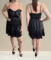Vine & Love Adjustable Strap Smocked Back Mini Dress In Black In Black