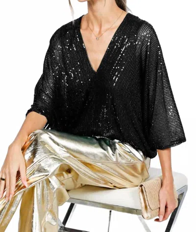 Vine & Love Allover Sequin V-neck Dolman Sleeve Blouse In Black