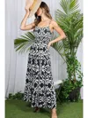 Vine & Love Aztec Smocked Maxi Dress In Black & White In Black