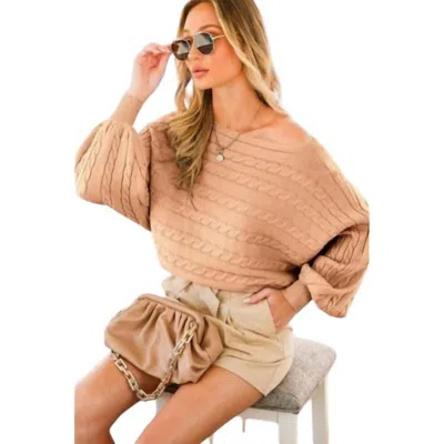 Vine & Love Boat Neck Cable Knitted Sweater In Mocha In Brown