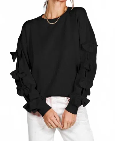 Vine & Love Bow Embellished Crewneck Sweater In Black