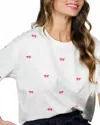 Vine & Love Bow Embroidered Short Sleeve Tee In Pink In White