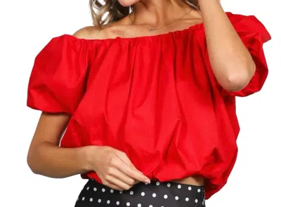 Vine & Love Bubble Sleeve Cotton Balloon Bottom Top In Red