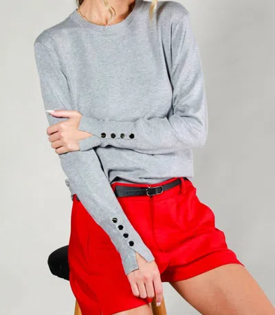 Vine & Love Button Detail Knitted Sweater In Heather Grey In Blue