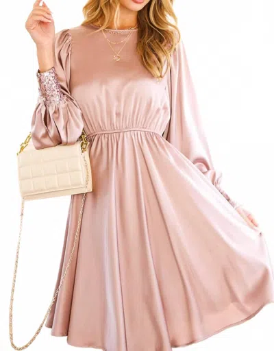 Vine & Love Channel Long Sleeve Dress In Blush In Pink