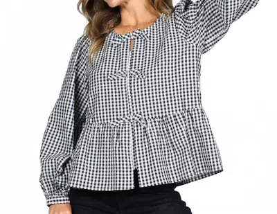 Vine & Love Charming Gingham Bow Blouse In Black In Multi