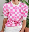 Vine & Love Checkerboard Heart Sweater In Pink In Pink