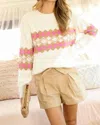 Vine & Love Checkerboard Pattern Sweater In Pink In Pink