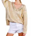 Vine & Love Chunky Knit V-neck Sweater In Metallic Gold In Neutral