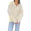 Vine & Love Collared Half Zip Up Sweater In Cream In White