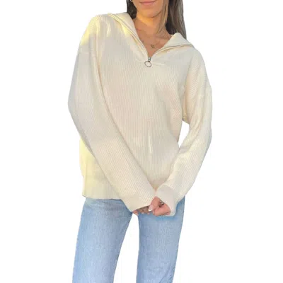 Vine & Love Collared Half Zip Up Sweater In Cream In White
