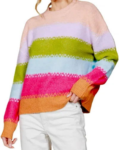 Vine & Love Crew Neck Stripe Knit Sweater In Multi Color
