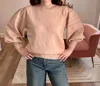 Vine & Love Crew Neck Textured Puff Sleeve Knitted Sweater In Carnation In Red