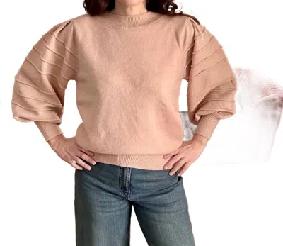 Vine & Love Crew Neck Textured Puff Sleeve Knitted Sweater In Carnation In Pink