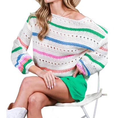 Vine & Love Crochet Striped Sweater In Mul In Multi