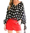 Vine & Love Darla Polka Dot Tie Detail Blouse In Black In Black