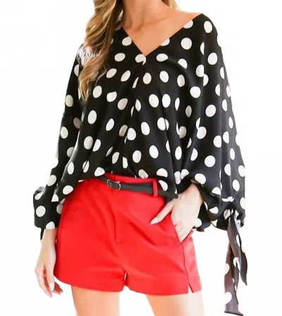Vine & Love Darla Polka Dot Tie Detail Blouse In Black