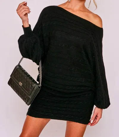 Vine & Love Dolman Knitted Sweater Horizontal Cable Detail Dress In Black
