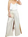 Vine & Love Elastic Smocked Waist Band Foil Pants With Pocket Detail In Champagne In White