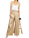 Vine & Love Elastic Smocked Waist Band Foil Pants With Pocket Detail In Gold In Gold