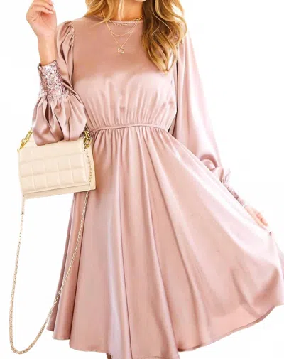 Vine & Love Elsa Satin Long Sleeve Midi Dress In Blush In Pink