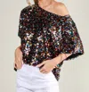 Vine & Love Eve Sequin Boat Neck Top In Multi In Black