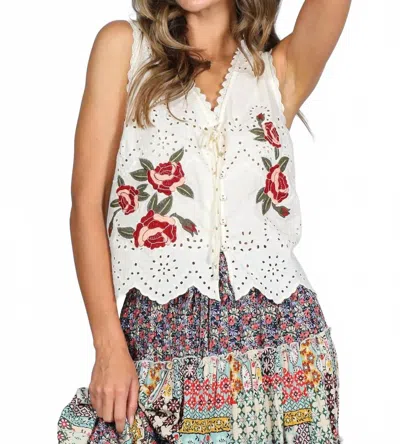 Vine & Love Eyelet Boho Vest In Cream In White