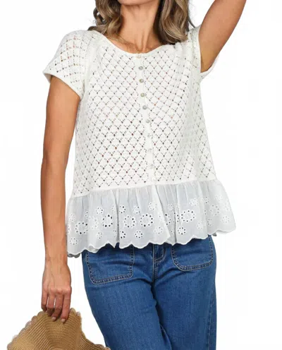 Vine & Love Eyelet Lace Crochet Sweater Top In White