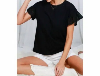 Vine & Love Eyelet Ruffle Sleeve Top In Black
