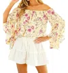 Vine & Love Floral Off Shoulder Top With Bell Sleeves In Yellow In Yellow