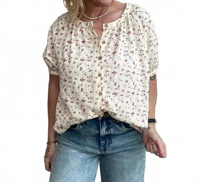 Vine & Love Floral Puff Sleeve Button-down Blouse In Multi