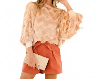 Vine & Love Fringe Embellished Detail Boatneck Blouse In Taupe In Neutral