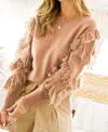 Vine & Love Fringe Sweater In Taupe In Grey